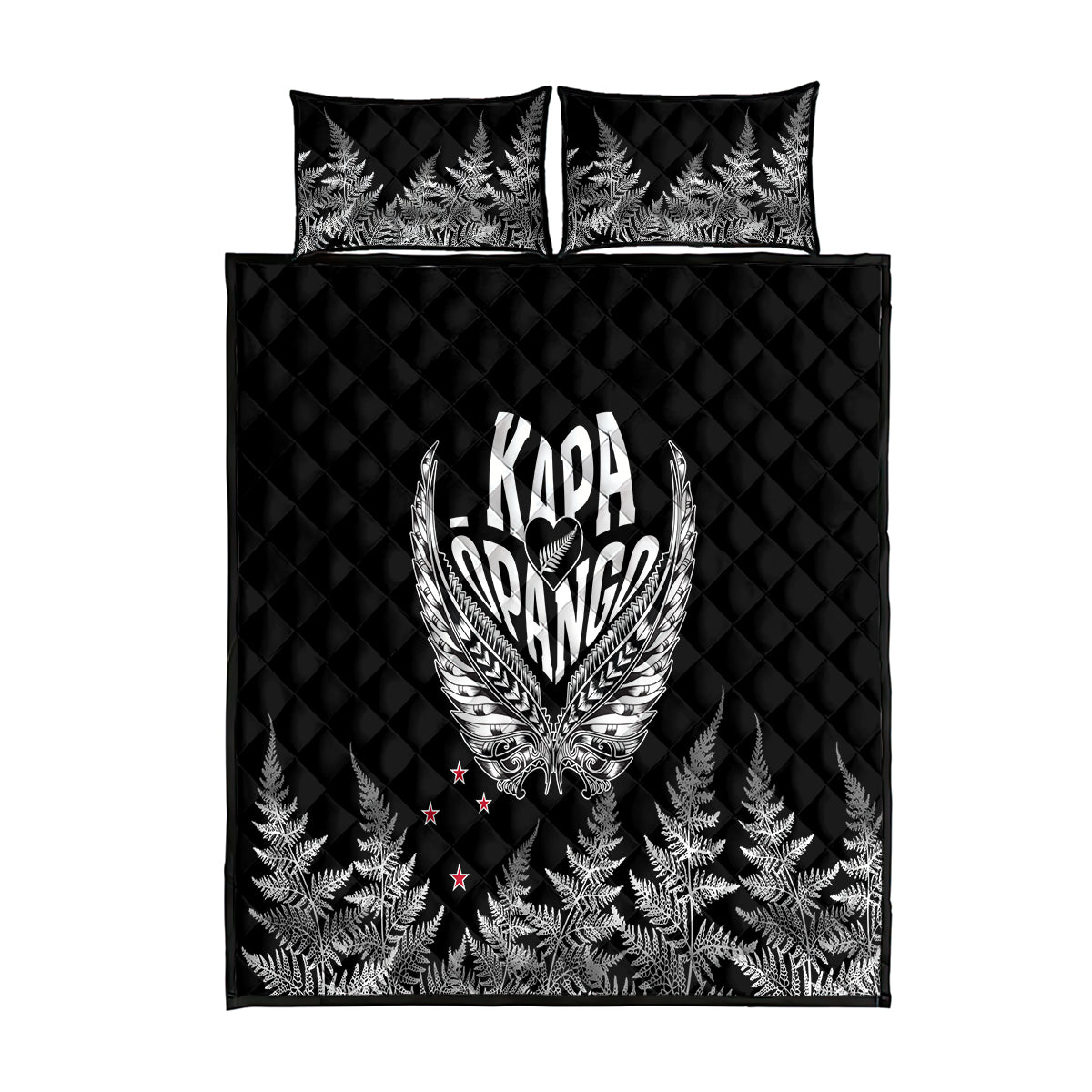 Custom New Zealand Rugby Quilt Bed Set NZ Opango Forever Silver Fern Heart - Wonder Print Shop