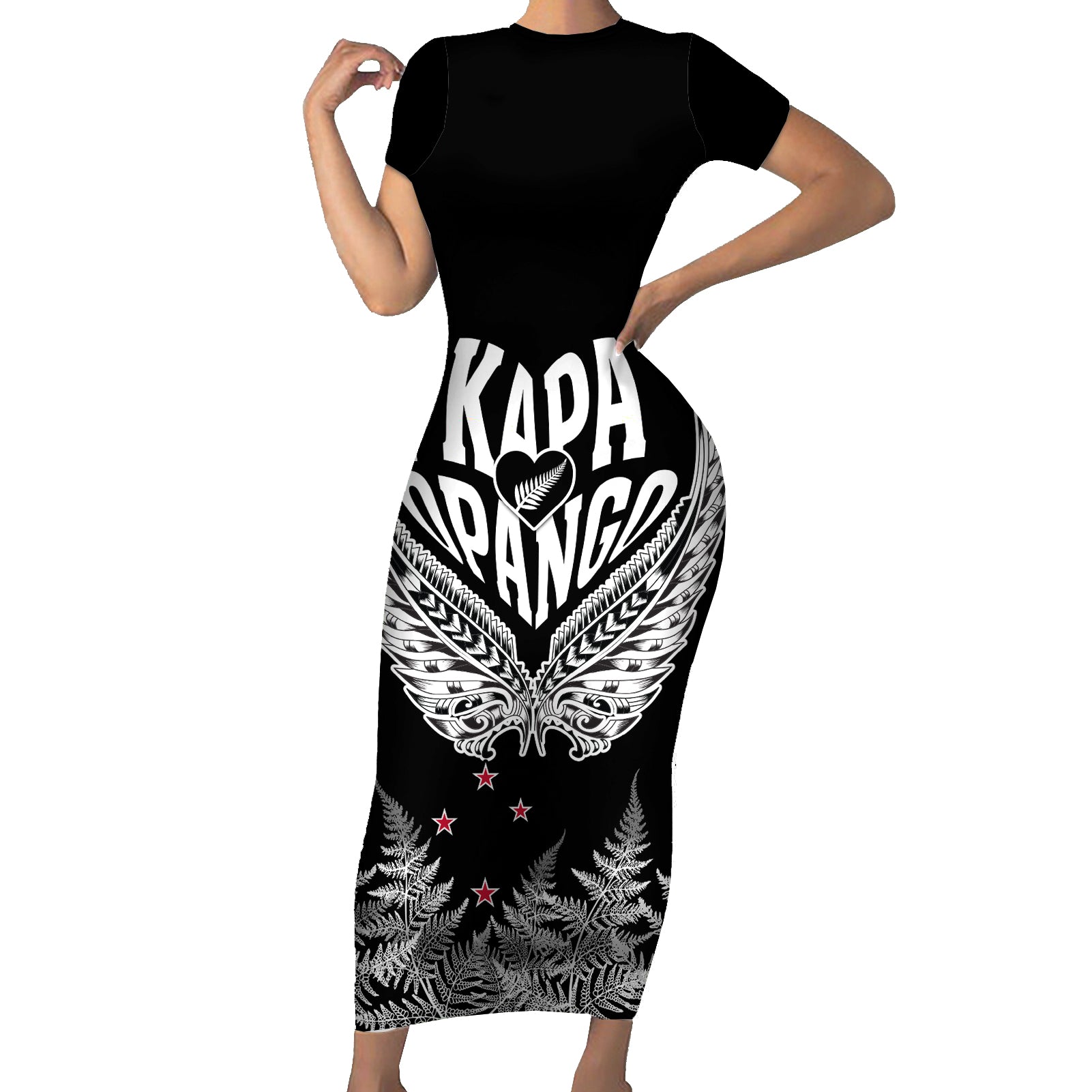 Custom New Zealand Rugby Short Sleeve Bodycon Dress NZ Opango Forever Silver Fern Heart - Wonder Print Shop