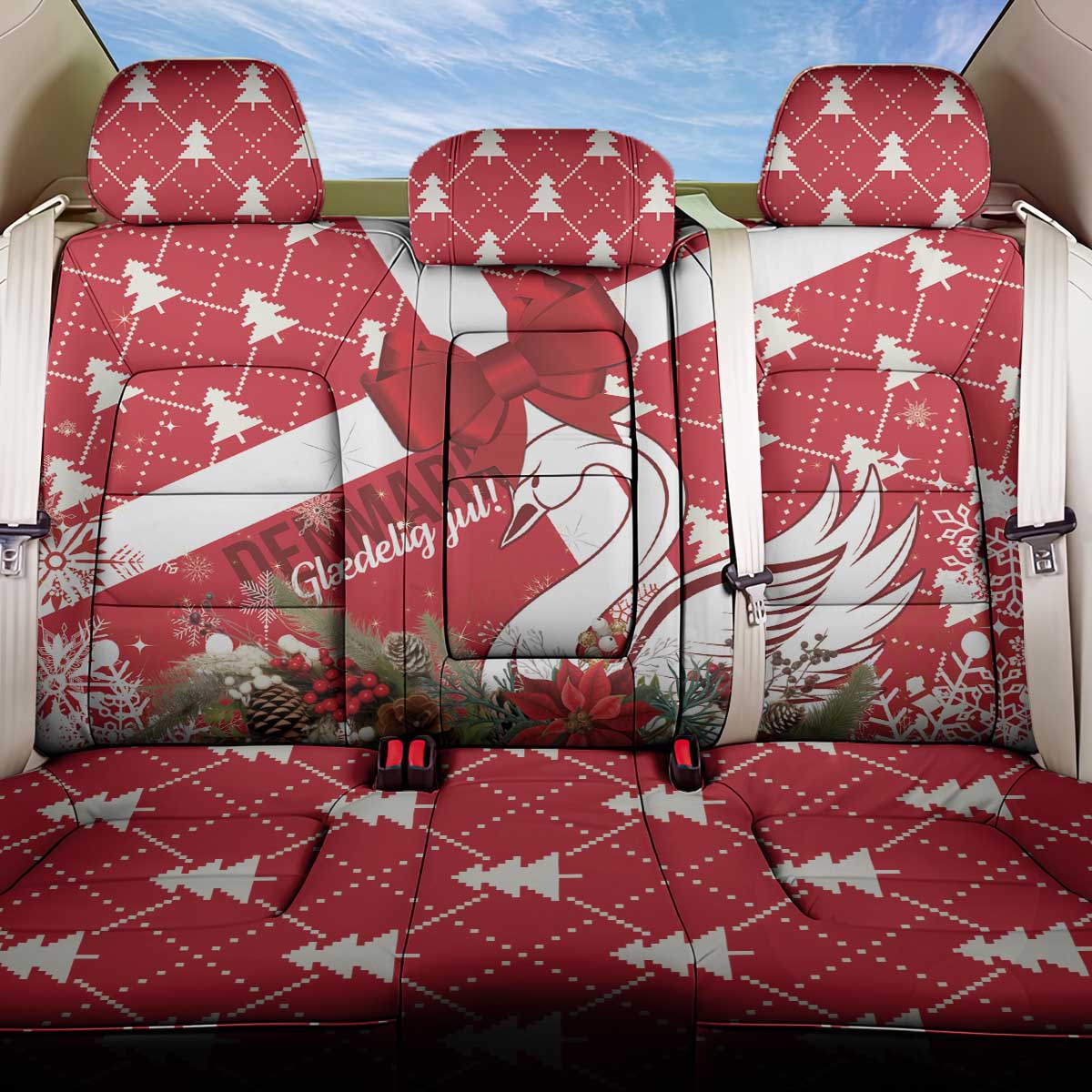 Denmark Christmas Back Car Seat Cover Coquette Bow With Swan - Wonder Print Shop