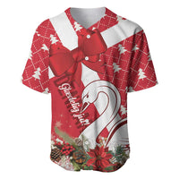 Red and white baseball jersey with coquette bow and swan graphic, button-front