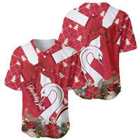 Red and white coquette bow baseball jersey with swan graphic, front and back views