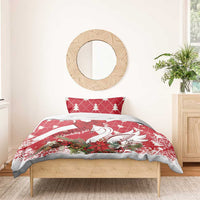 Red Christmas duvet bedding set with bow, swan motif, and fir tree pattern