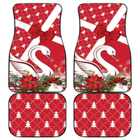 Red holiday car floor mat set with swan, ribbon bow and festive border
