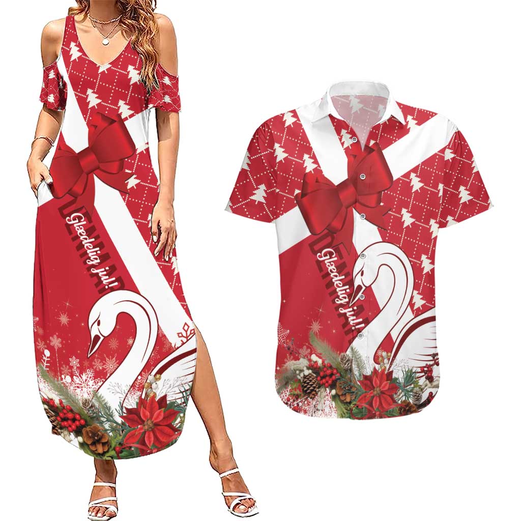 Denmark Christmas Couples Matching Summer Maxi Dress and Hawaiian Shirt Coquette Bow With Swan - Wonder Print Shop