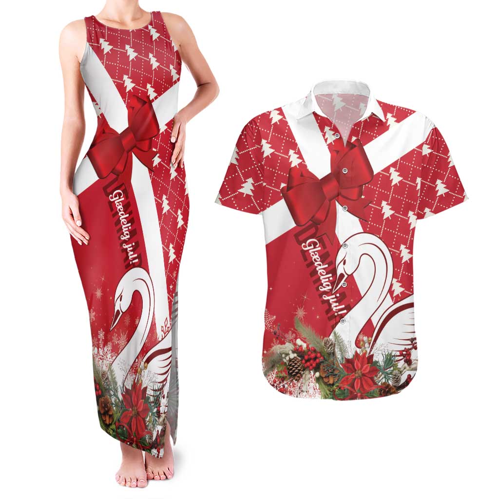 Denmark Christmas Couples Matching Tank Maxi Dress and Hawaiian Shirt Coquette Bow With Swan - Wonder Print Shop