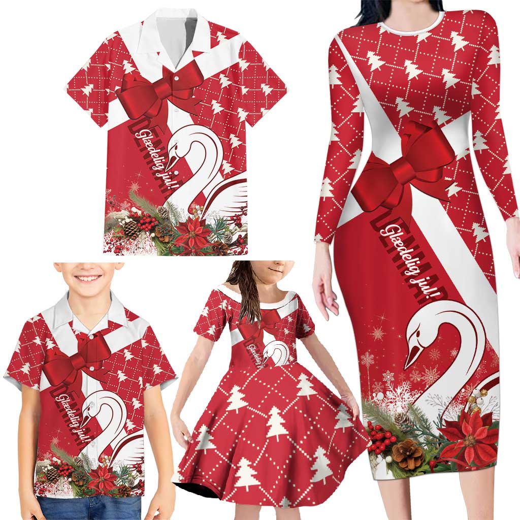 Denmark Christmas Family Matching Long Sleeve Bodycon Dress and Hawaiian Shirt Coquette Bow With Swan - Wonder Print Shop