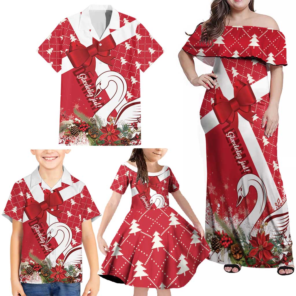 Denmark Christmas Family Matching Off Shoulder Maxi Dress and Hawaiian Shirt Coquette Bow With Swan - Wonder Print Shop