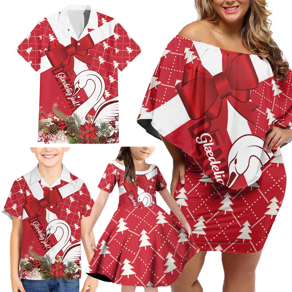 Denmark Christmas Family Matching Off Shoulder Short Dress and Hawaiian Shirt Coquette Bow With Swan - Wonder Print Shop