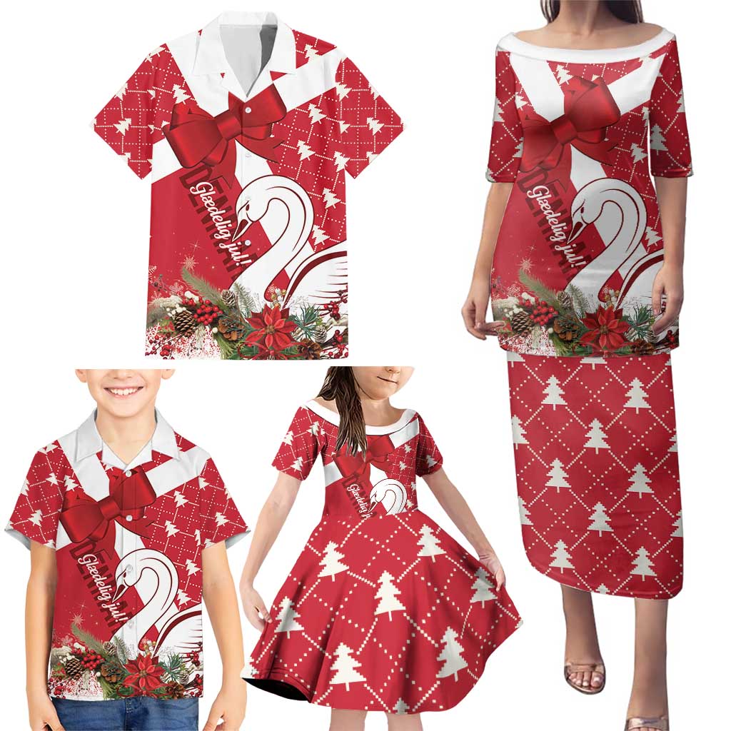 Denmark Christmas Family Matching Puletasi and Hawaiian Shirt Coquette Bow With Swan - Wonder Print Shop