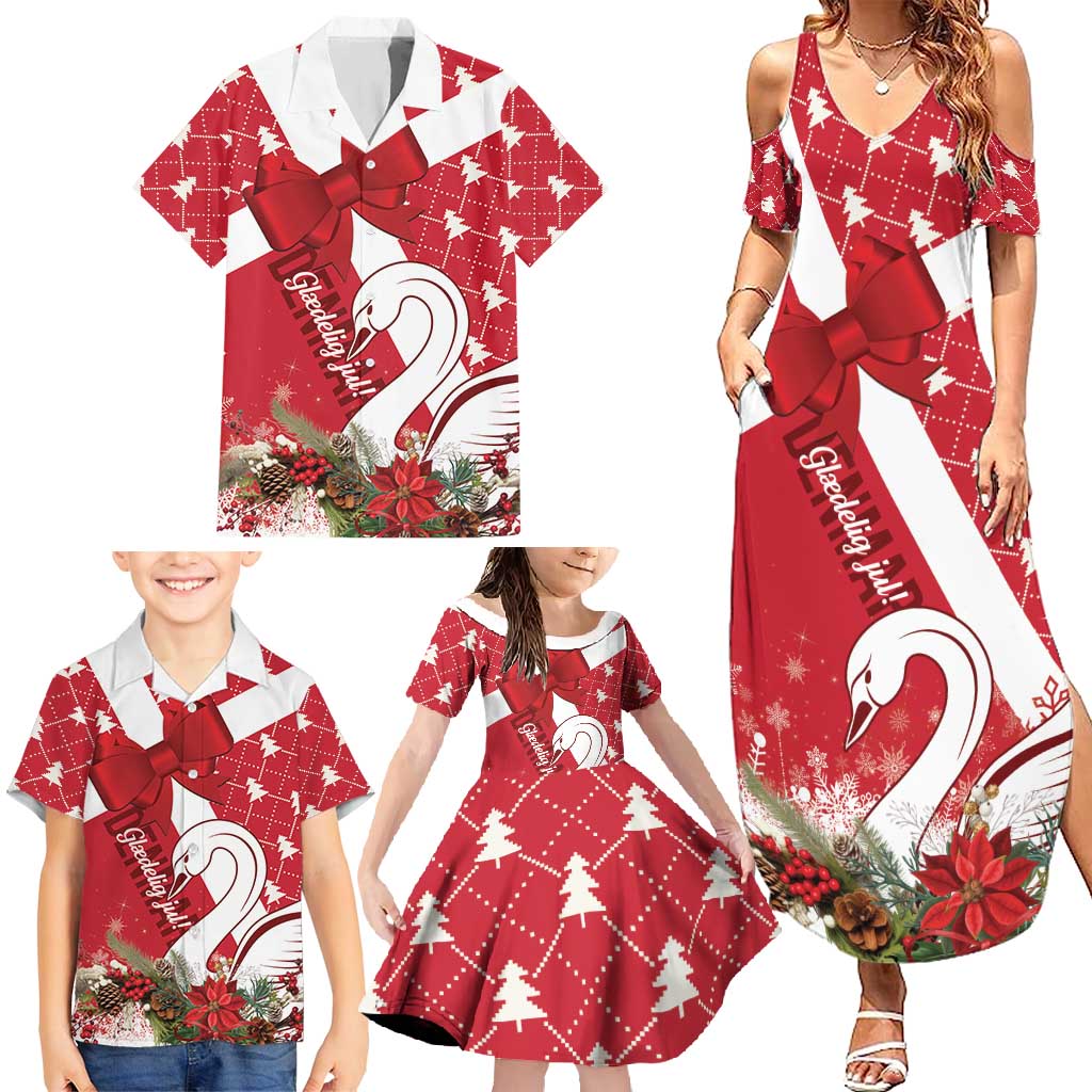 Denmark Christmas Family Matching Summer Maxi Dress and Hawaiian Shirt Coquette Bow With Swan - Wonder Print Shop