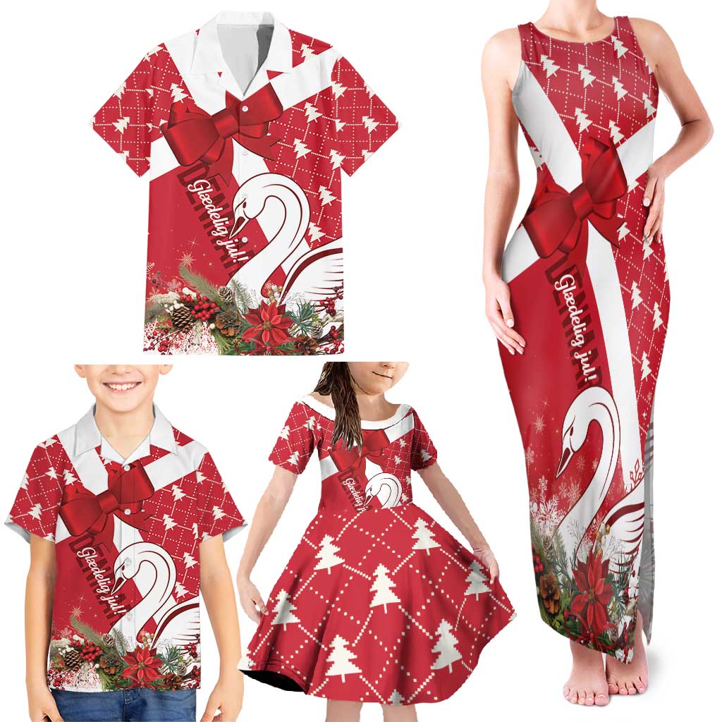 Denmark Christmas Family Matching Tank Maxi Dress and Hawaiian Shirt Coquette Bow With Swan - Wonder Print Shop