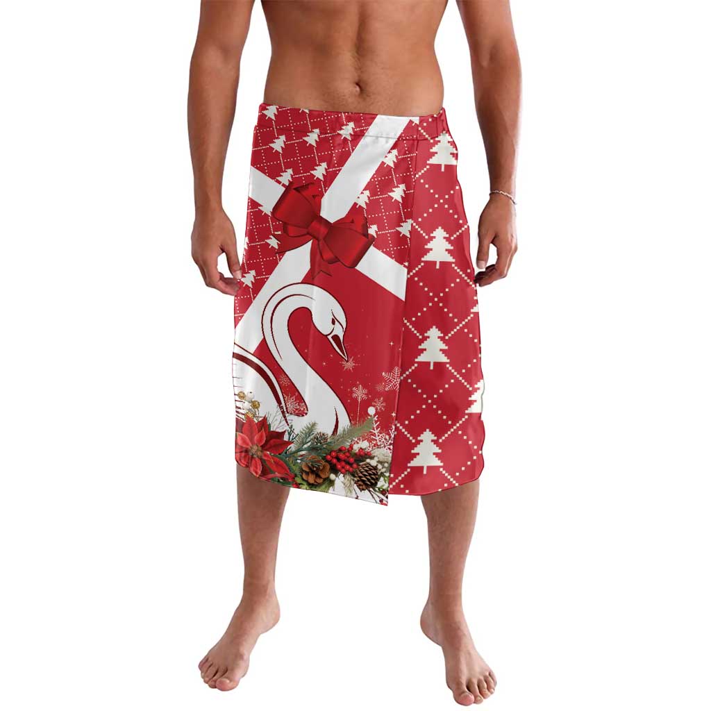 Red swan lavalava skirt with front bow and Christmas tree pattern