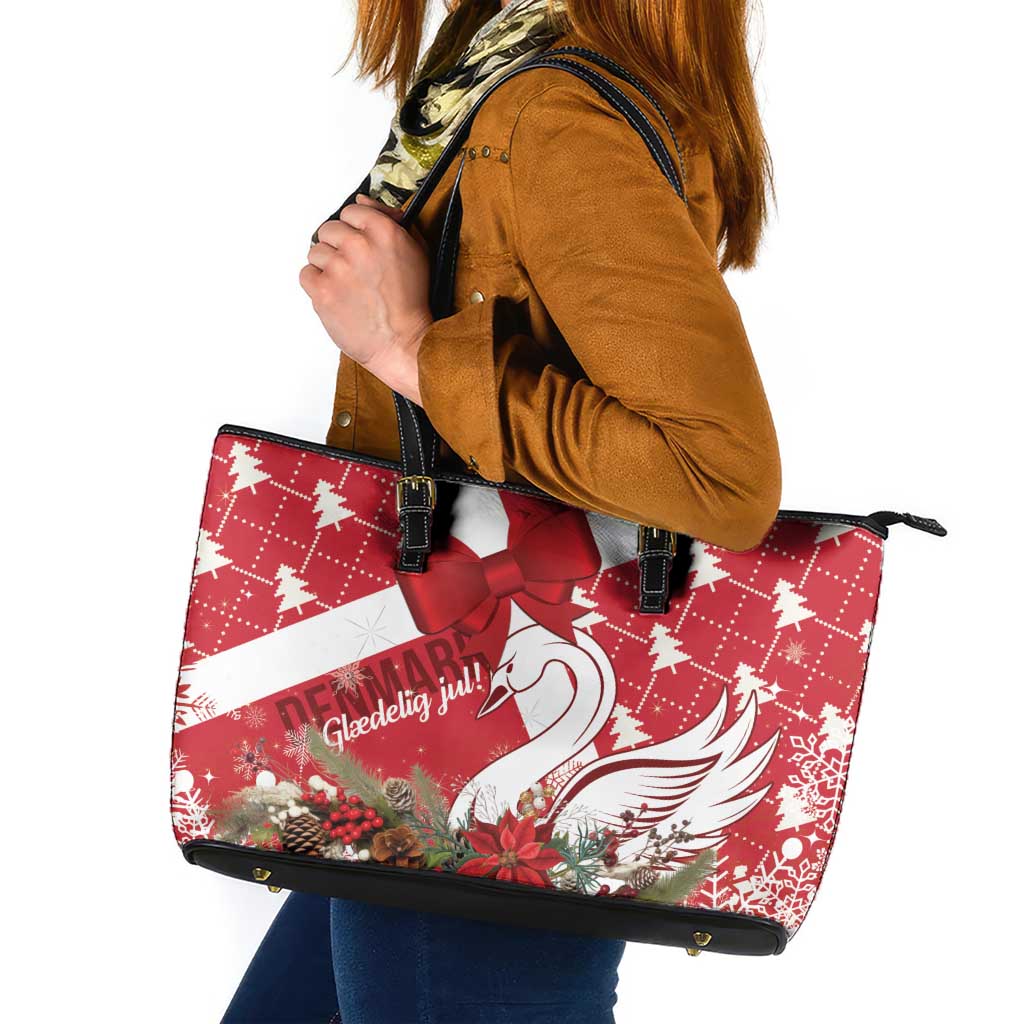 Denmark Christmas Leather Tote Bag Coquette Bow With Swan - Wonder Print Shop