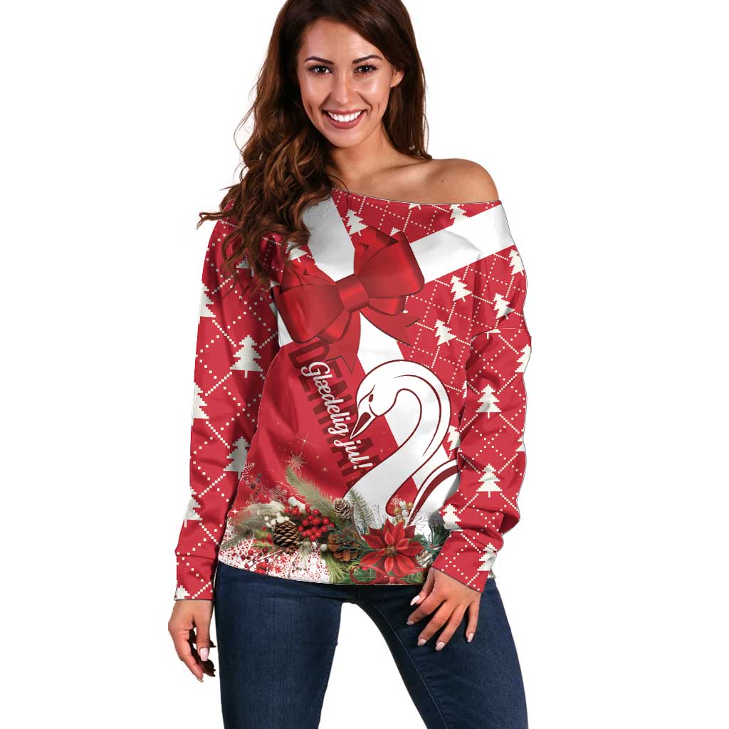 Denmark Christmas Off Shoulder Sweater Coquette Bow With Swan - Wonder Print Shop