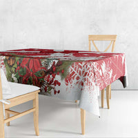 Red Christmas tablecloth with holly and feathered swan print