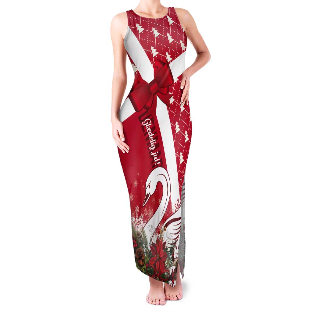 Denmark Christmas Tank Maxi Dress Coquette Bow With Swan