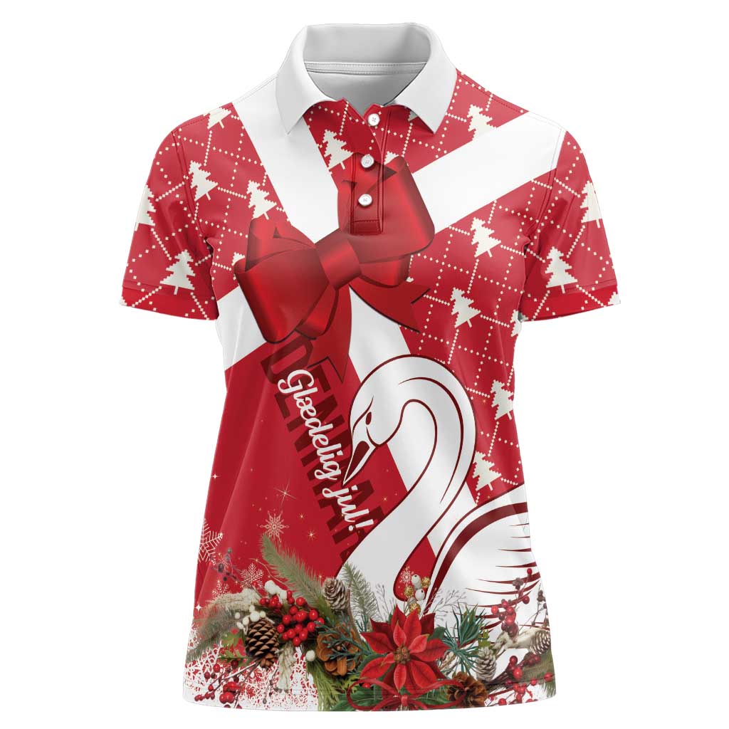 Denmark Christmas Women Polo Shirt Coquette Bow With Swan