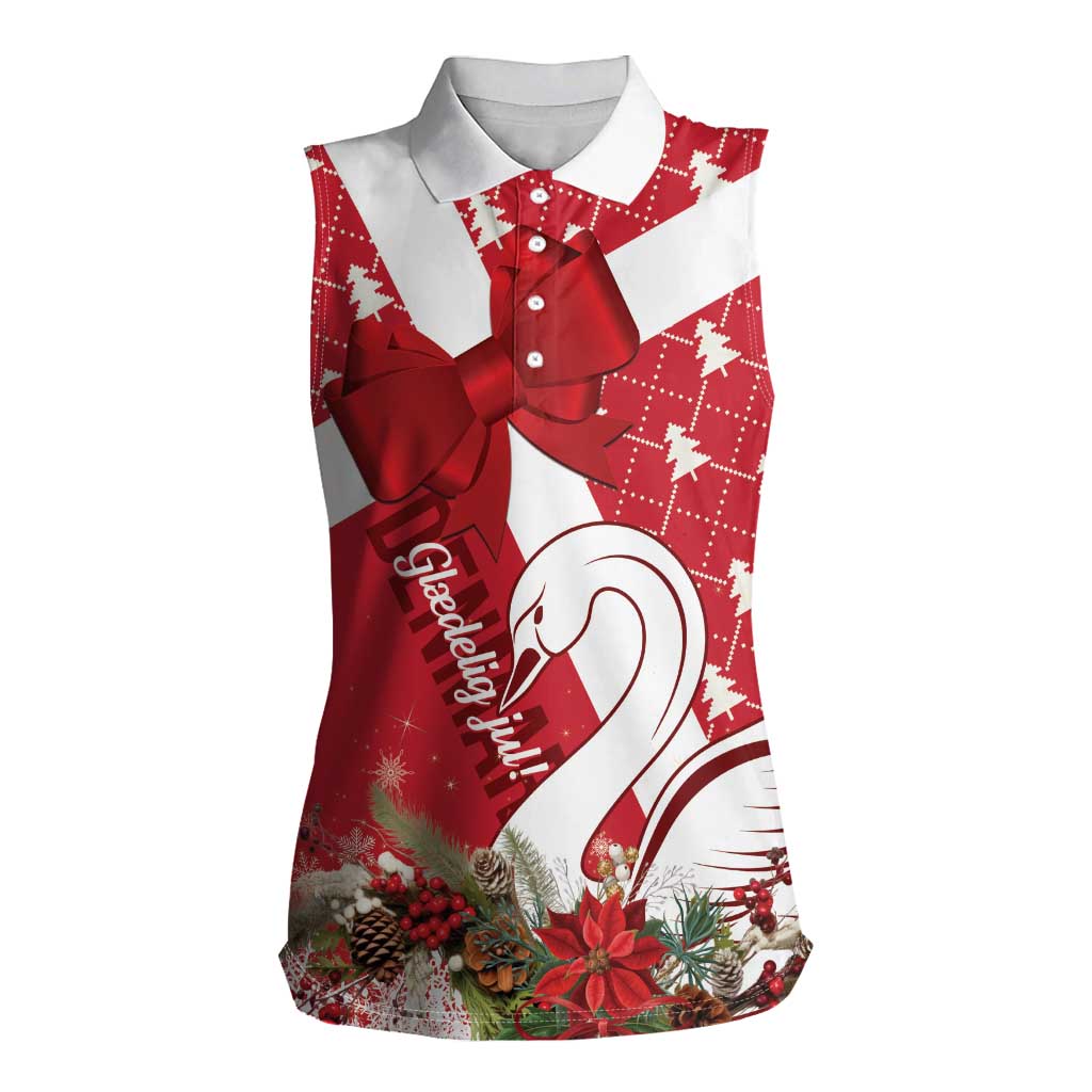 Denmark Christmas Women Sleeveless Polo Shirt Coquette Bow With Swan