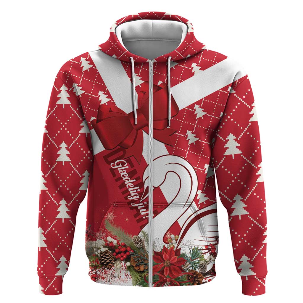 Denmark Christmas Zip Hoodie Coquette Bow With Swan