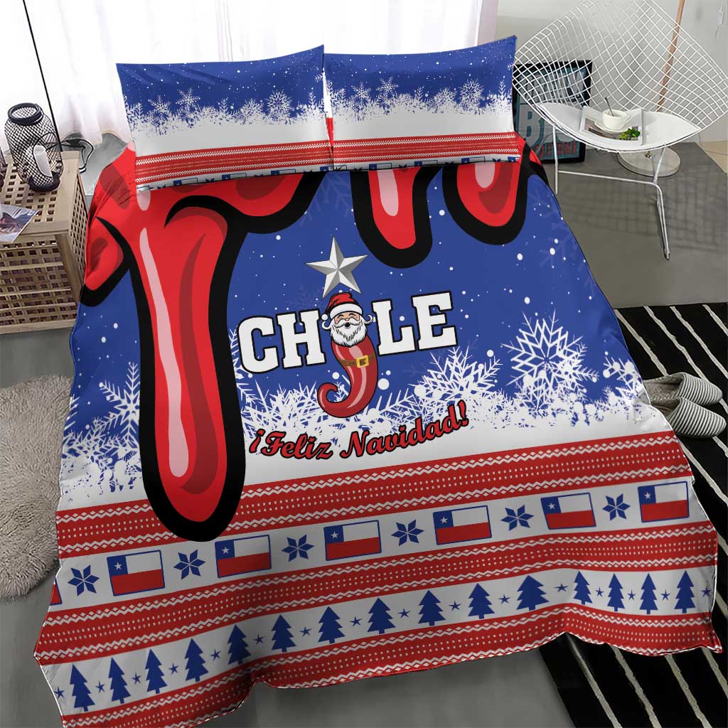Blue Chile Christmas bedding set with duvet and two pillows, star and snowflake graphics.