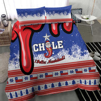 Blue Chile Christmas bedding set with duvet and two pillows, star and snowflake graphics.