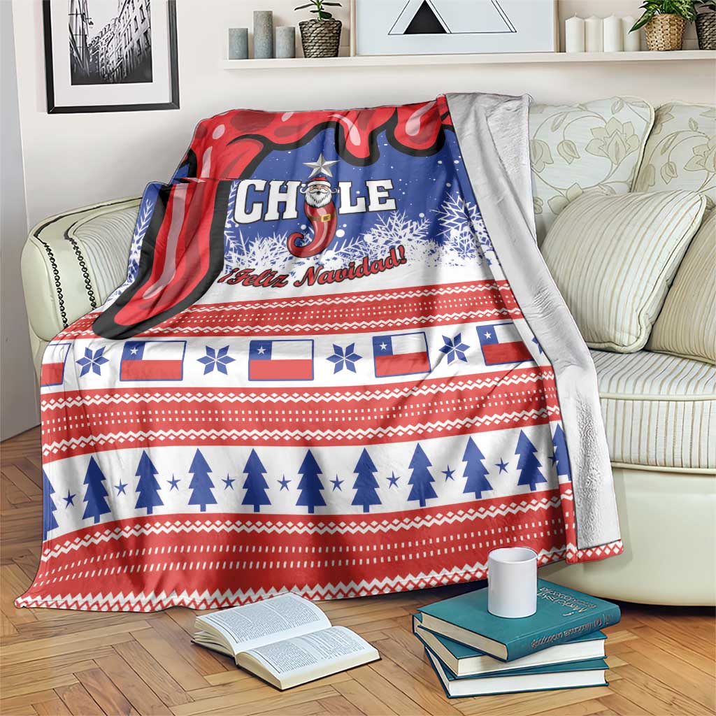 Blue and red Chile Christmas throw blanket with Chile flag stripes and pine tree rows