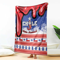 Blue and red Chile Christmas blanket with Santa, stars, snowflakes, and stripes pattern