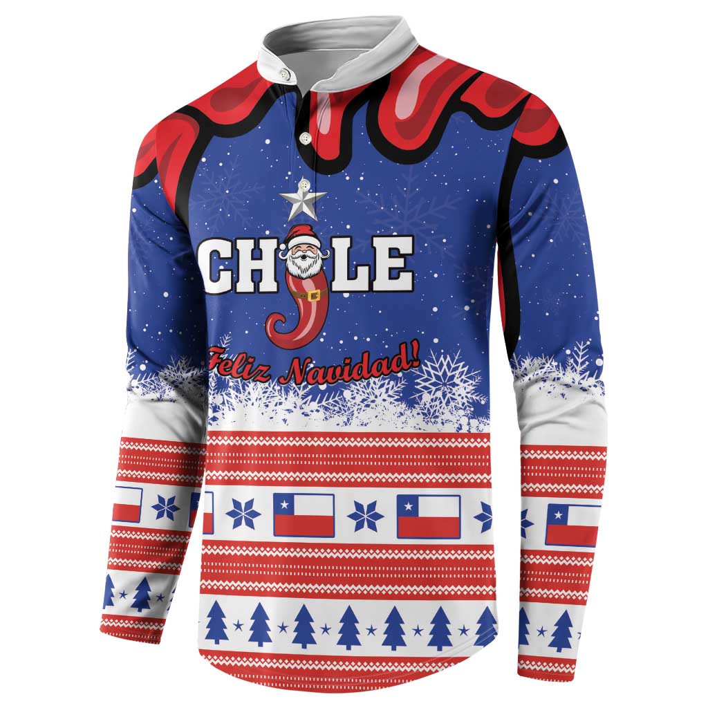 Front button-up sweatshirt with CHILE Feliz Navidad graphic in blue and red