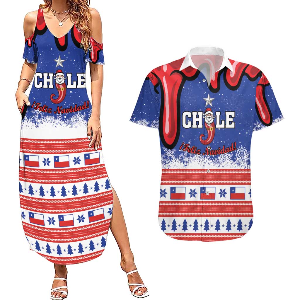 Personalized Feliz Navidad Chile Santa Claus Couples Matching Summer Maxi Dress and Hawaiian Shirt Chilli Christmas - Wonder Print Shop