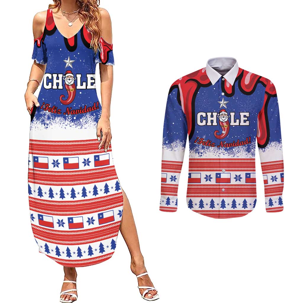 Personalized Feliz Navidad Chile Santa Claus Couples Matching Summer Maxi Dress and Long Sleeve Button Shirt Chilli Christmas - Wonder Print Shop