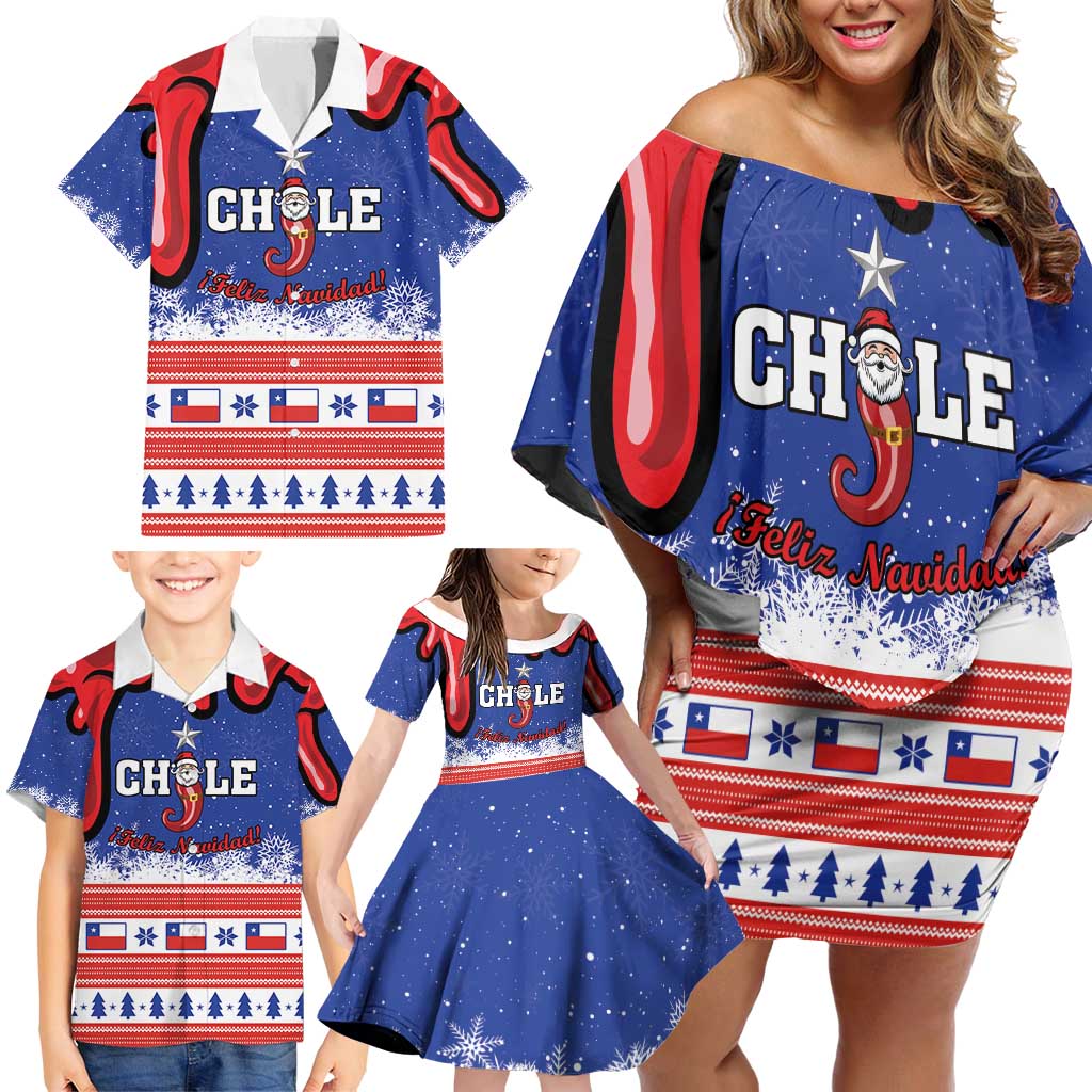 Personalized Feliz Navidad Chile Santa Claus Family Matching Off Shoulder Short Dress and Hawaiian Shirt Chilli Christmas - Wonder Print Shop