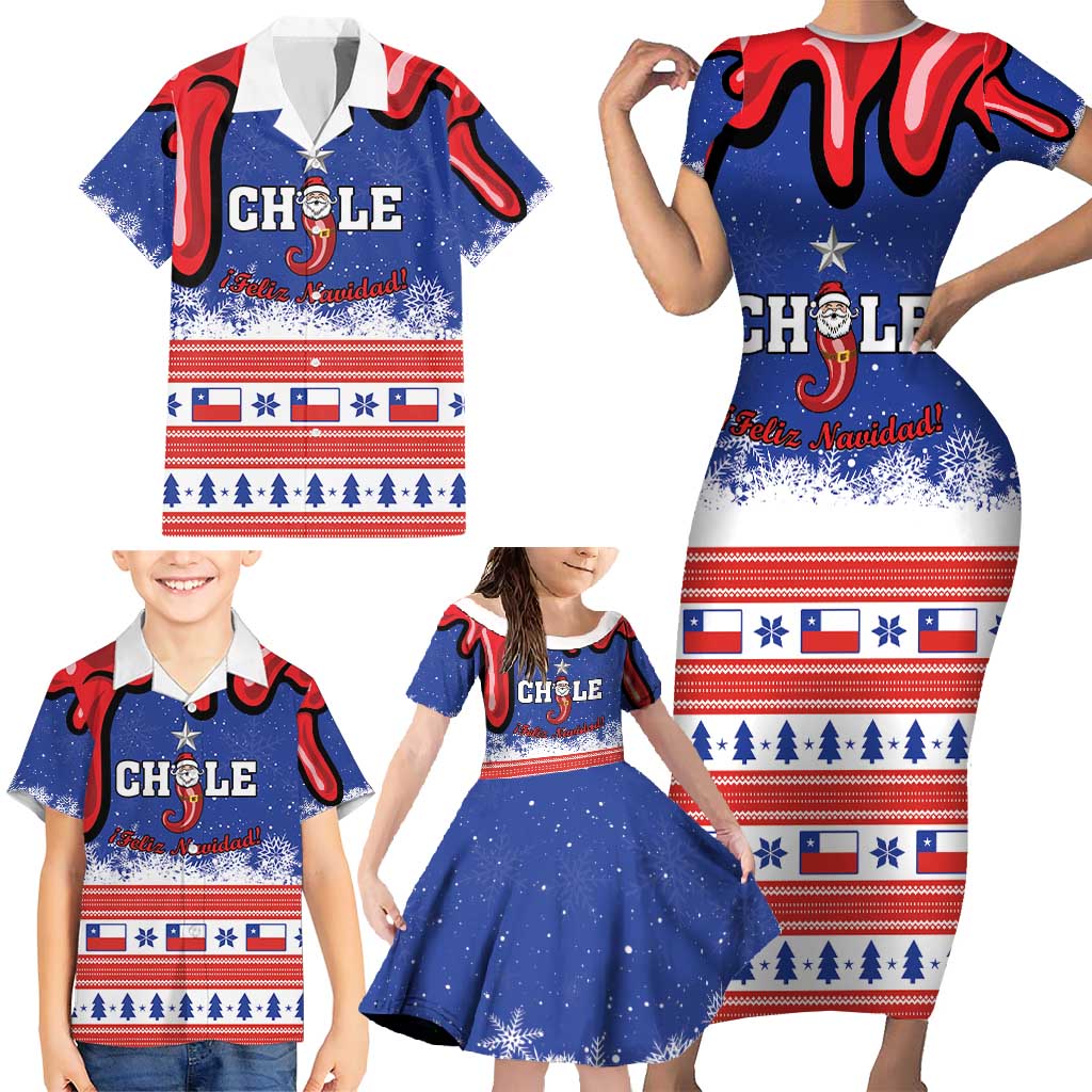 Personalized Feliz Navidad Chile Santa Claus Family Matching Short Sleeve Bodycon Dress and Hawaiian Shirt Chilli Christmas - Wonder Print Shop