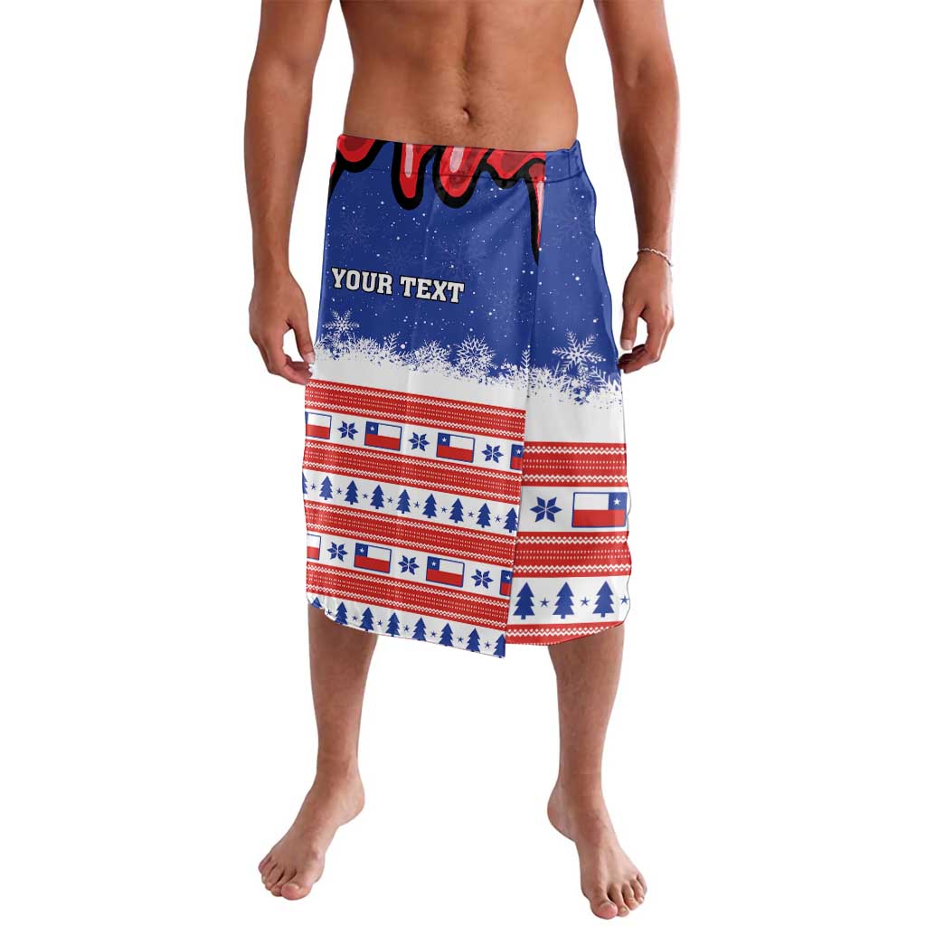 Blue Christmas sarong skirt with YOUR TEXT graphic and festive border