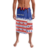 Blue Christmas sarong skirt with YOUR TEXT graphic and festive border