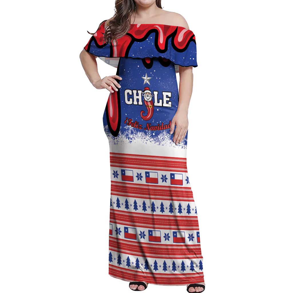 Personalized Feliz Navidad Chile Santa Claus Off Shoulder Maxi Dress Chilli Christmas - Wonder Print Shop