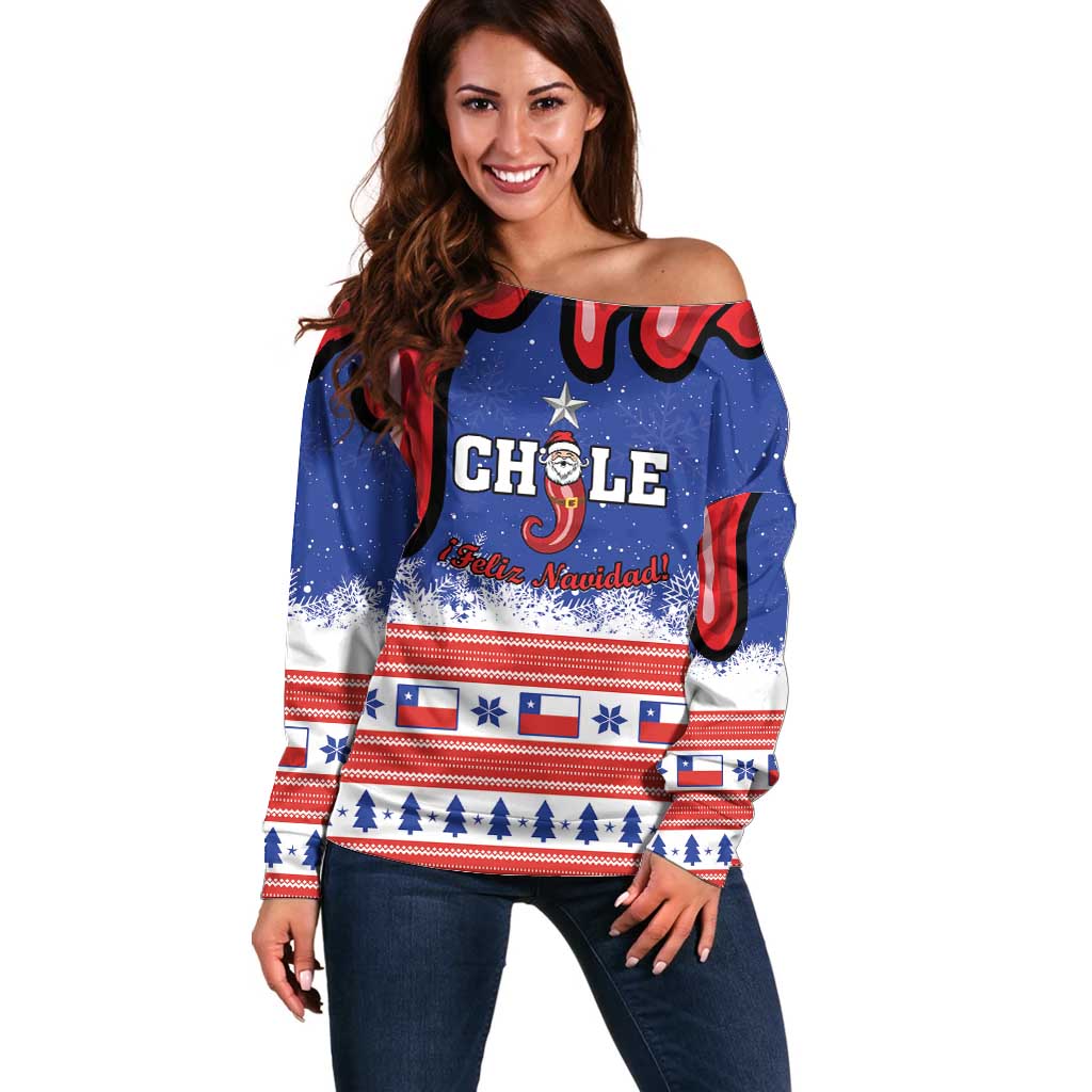 Personalized Feliz Navidad Chile Santa Claus Off Shoulder Sweater Chilli Christmas - Wonder Print Shop