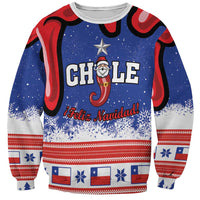 Blue Christmas sweatshirt with Santa and Chile graphic, 'Feliz Navidad' front print