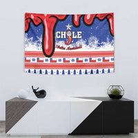 Christmas wall tapestry with CHILE headline, Santa star figure, snowy flakes and holiday border