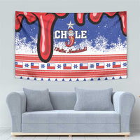 Rectangular Christmas tapestry with CHILE, Feliz Navidad text, red/blue border trim
