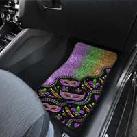 Mardi Gras car floor mat with glitter purple-green pattern, Mardi Gras masks and bead trim