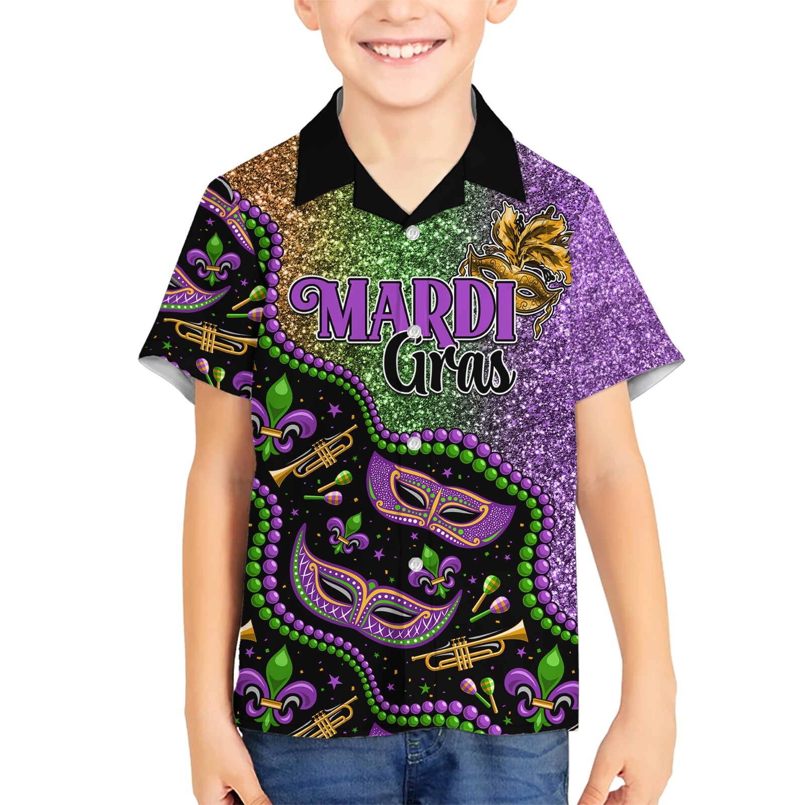 Mardi Gras Kid Hawaiian Shirt Colorful Style - Wonder Print Shop