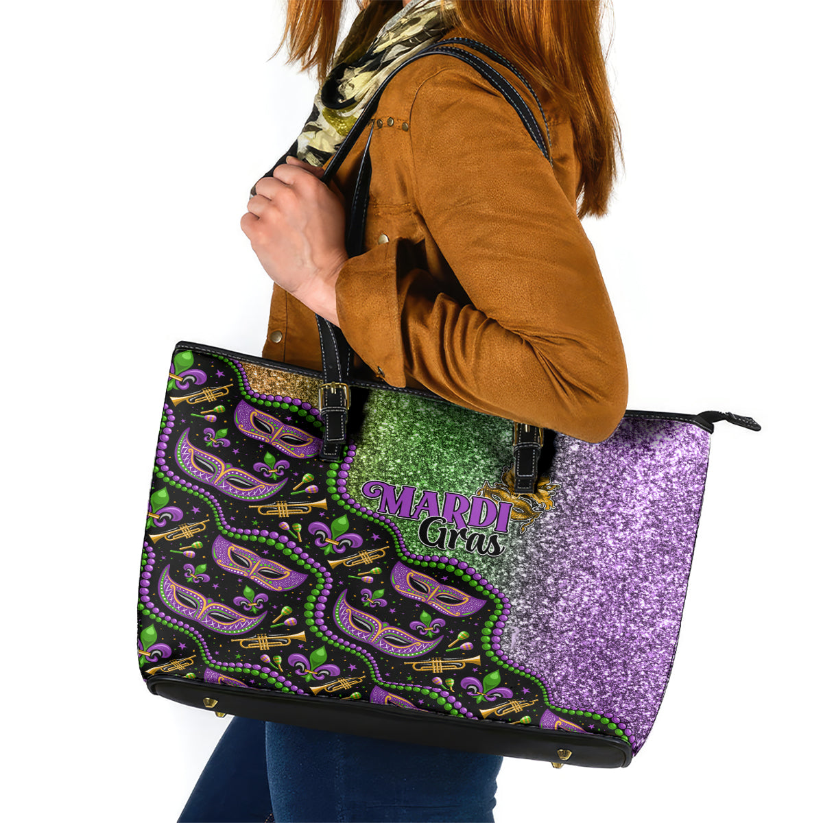 Mardi Gras Leather Tote Bag Colorful Style - Wonder Print Shop