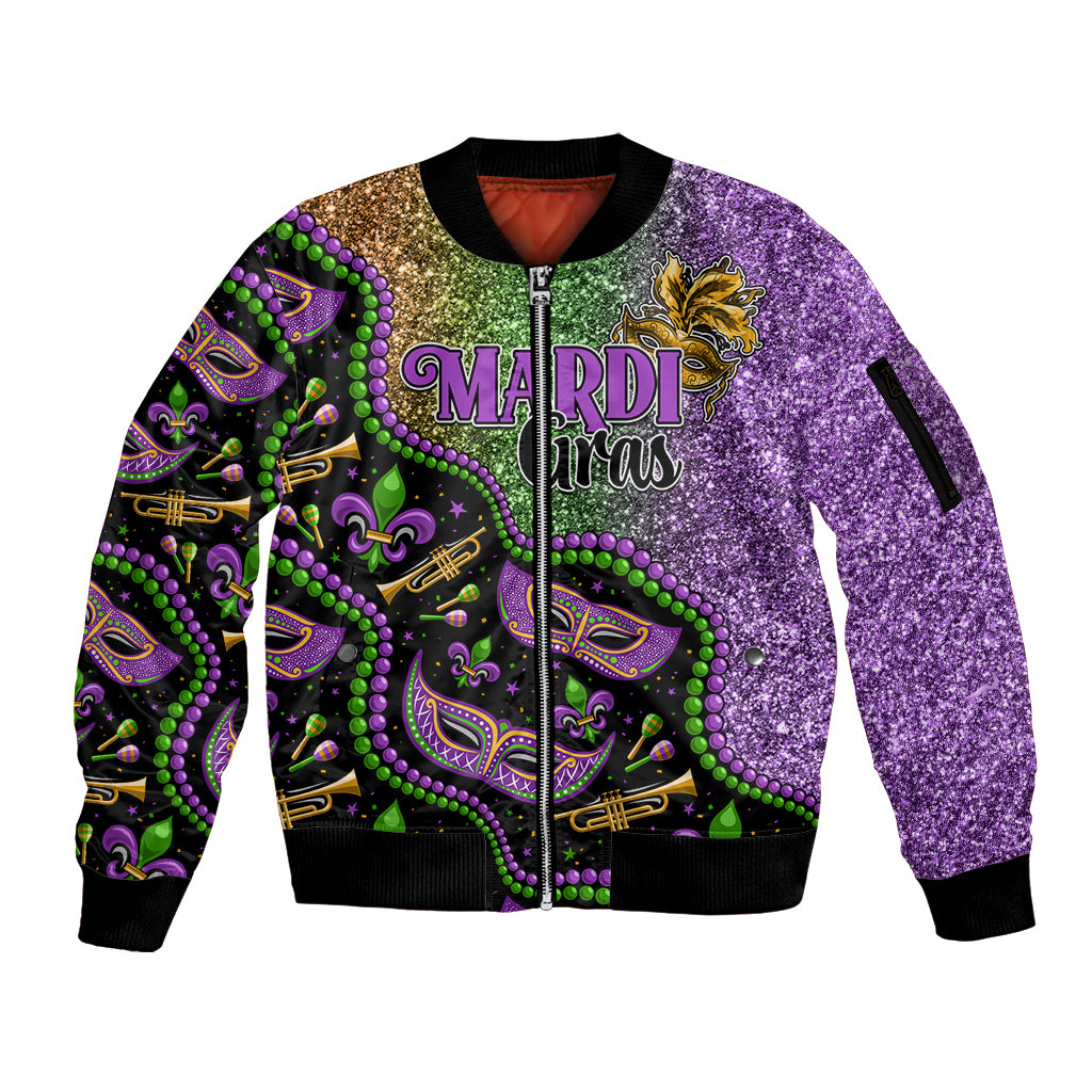 Mardi Gras Sleeve Zip Bomber Jacket Colorful Style - Wonder Print Shop