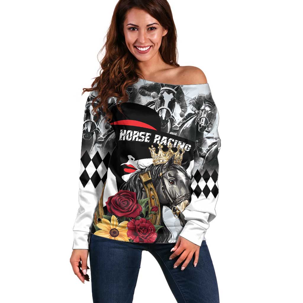 Personalized Horse Racing Off Shoulder Sweater Derby Lady Triple Flowers