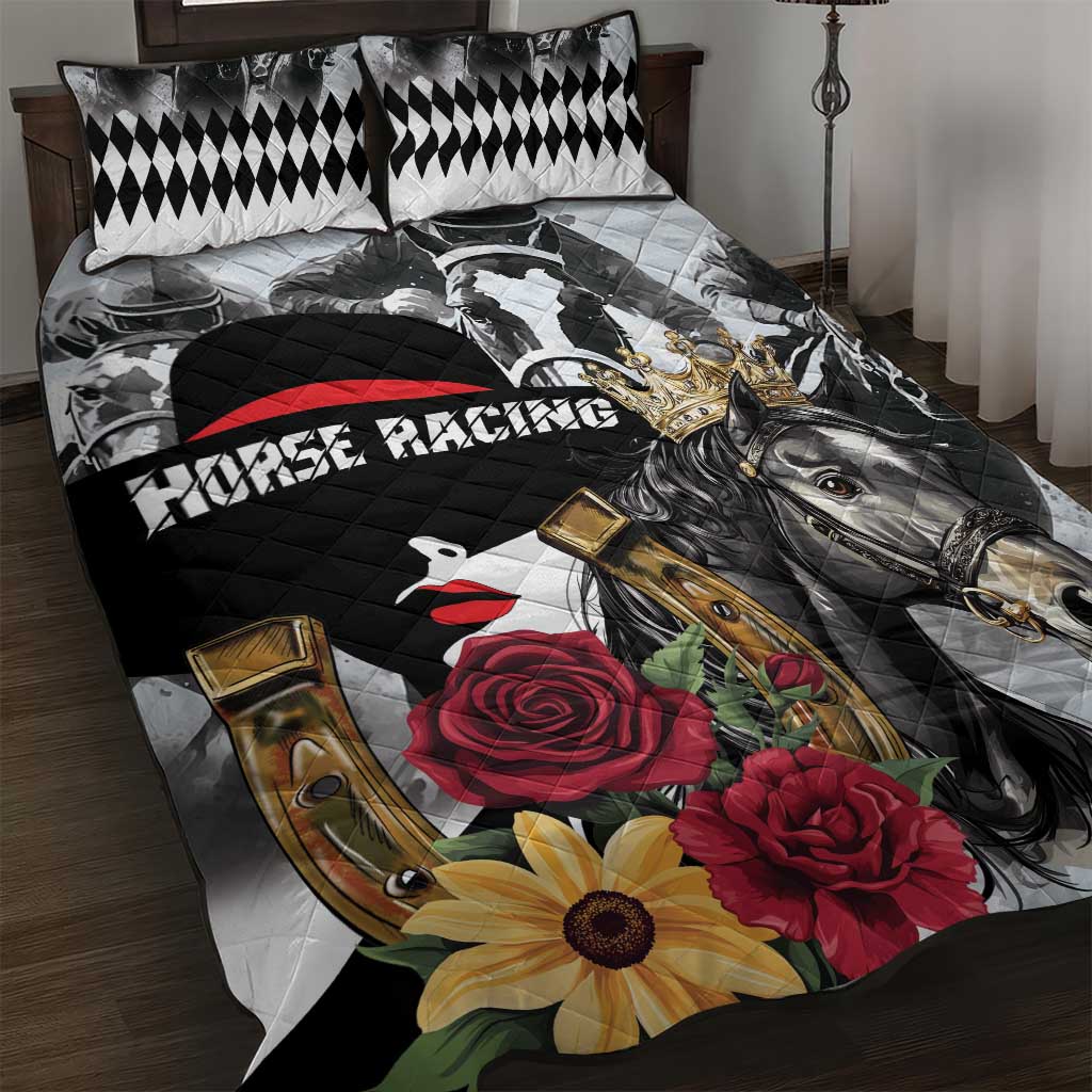 Horse Racing Quilt Bed Set Derby Lady Triple Flowers