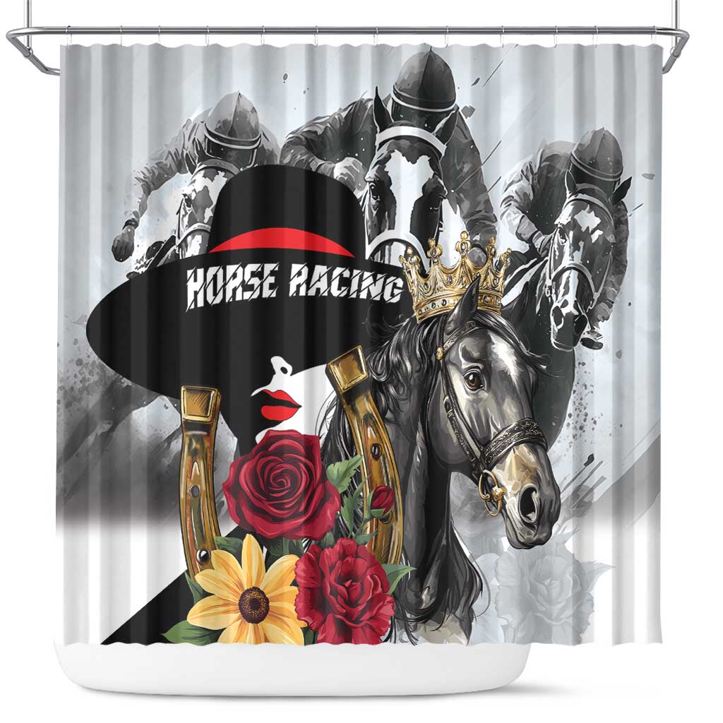 Horse Racing Shower Curtain Derby Lady Triple Flowers