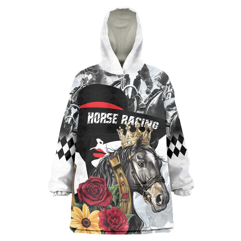 Personalized Horse Racing Wearable Blanket Hoodie Derby Lady Triple Flowers