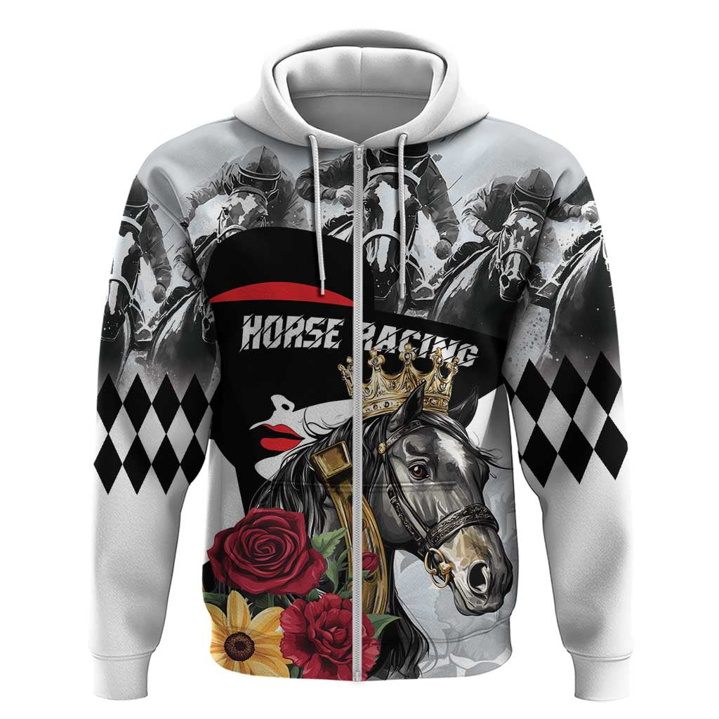 Personalized Horse Racing Zip Hoodie Derby Lady Triple Flowers