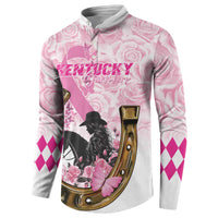 Pink rose quarter-zip sweatshirt with horse graphic and magenta argyle sleeve accents