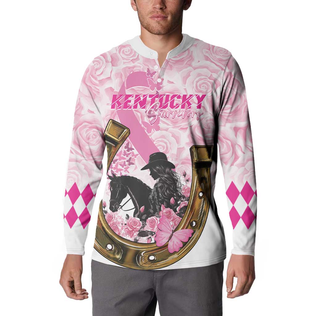 Pink rose-pattern quarter-zip sweatshirt with horse emblem and argyle sleeve details